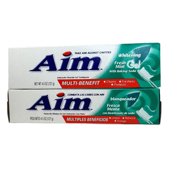 Aim Multi-Benefit Gel Toothpaste 4.5 Oz 5 Pack Whitening Fresh Mint Made in USA - Picture 11 of 13